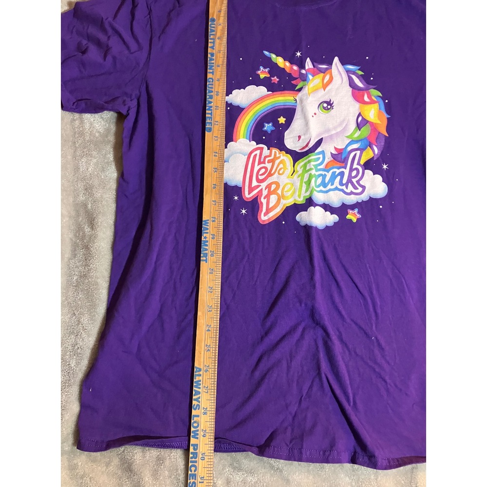 TeeFury Lets Be Frank Lisa Unicorn Rainbow Purple Graphic T-Shirt XXL 80's Retro - Picture 5 of 6